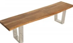 Casa Padrino Designer Sitzbank Braun / Silber 180 x 45 x H. 45 cm - Luxus Sitzbank mit massivem Sheesham Holz und polierten Edelstahl Beinen