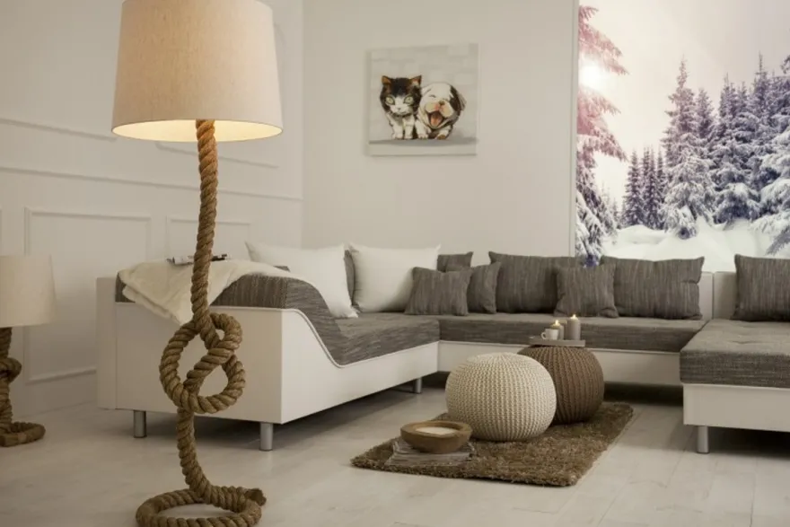 Casa Padrino Designer Stehleuchte Marine Tauseil - Seil Stehlampe im maritimen Look - creme natur - Höhe 160 cm