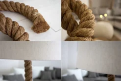 Casa Padrino Designer Stehleuchte Marine Tauseil - Seil Stehlampe im maritimen Look - creme natur - Höhe 160 cm
