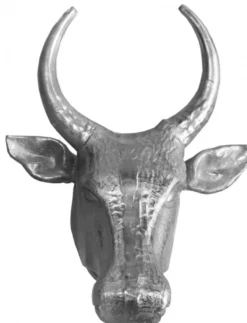 Casa Padrino Designer Stierkopf Torero Skulptur aus Aluminium poliert, Silber, Höhe 70 cm, Breite 58 cm, Tiefe 42 cm