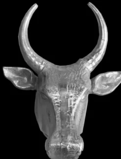 Casa Padrino Designer Stierkopf Torero Skulptur aus Aluminium poliert, Silber, Höhe 70 cm, Breite 58 cm, Tiefe 42 cm