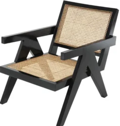 Casa Padrino Designer Stuhl mit Armlehnen in schwarz / naturfarben 58 x 82 x H. 70 cm - Designermöbel