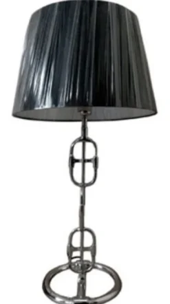 Casa Padrino Designer Tischleuchte Silber / Schwarz Ø 25 x H. 58 cm - Luxus Lampe mit rundem Lampenschirm