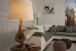 Casa Padrino Designer Tischleuchte Marine Tauseil - Rustikale Seil Hockerleuchte in Creme Natur, 85 cm