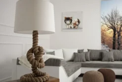 Casa Padrino Designer Tischleuchte Marine Tauseil - Rustikale Seil Hockerleuchte in Creme Natur, 85 cm