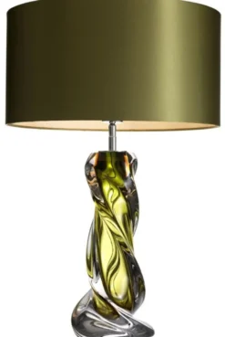 Casa Padrino Designer Tischleuchte in Grün - Luxuriöse Tischlampe aus Glas und Eisen - 16 x 43 x 65 cm