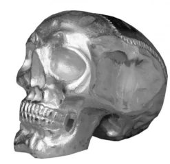 Casa Padrino Designer Totenkopf Skulptur Mod1L Silber, Höhe 16,5 cm, Breite 14 cm, Tiefe 18 cm aus Aluminium vernickelt