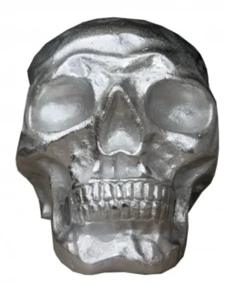 Casa Padrino Designer Totenkopf Skulptur Mod1L Silber, Höhe 16,5 cm, Breite 14 cm, Tiefe 18 cm aus Aluminium vernickelt