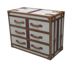 Casa Padrino Designer Truhe im Barock Stil aus Leder und Leinen in Columbia Braun - 103 x 52 x H 79 cm