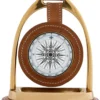 Casa Padrino Designer Uhr mit Büffelleder und Kompas auf der Rückseite 17 x 12,5 H. 21 cm - Luxus Tischuhr