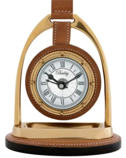 Casa Padrino Designer Uhr mit Büffelleder und Kompas auf der Rückseite 17 x 12,5 H. 21 cm - Luxus Tischuhr