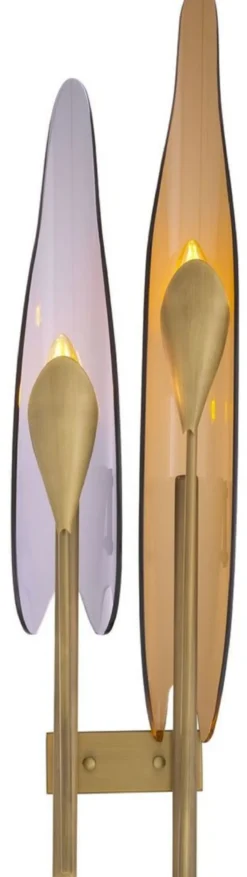 Casa Padrino Designer Wandleuchte Antik Messing / Bernsteinfarben / Grau 18,5 x 8 x H. 78 cm - Metall Wandlampe mit getönten Glas Lampenschirmen - Luxus Qualität