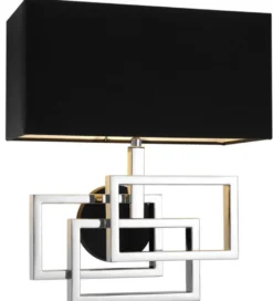 Casa Padrino Designer Wandleuchte in silber mit schwarzem Lampenschirm 35 x 18 x H. 38 cm - Luxus Wandlampe