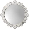 Casa Padrino Designer Wandspiegel in Silber und Weiß, Ø 124 cm, Luxusspiegel mit handgefertigter spanischer Porzellan-Dekoration