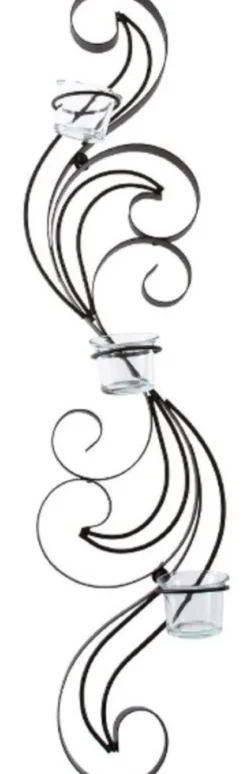 Casa Padrino Designer Wandteelichthalter Schwarz 16 x 9 x H. 74 cm - Metall Wanddeko mit Teelichthaltern aus Glas