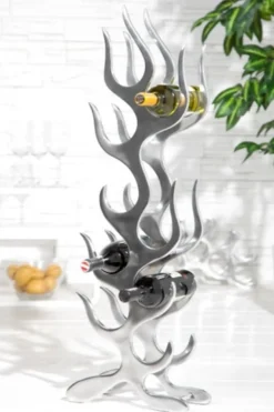 Casa Padrino Designer Weinregal für 9 Flaschen aus poliertem Aluminium - Silber, Höhe 93 cm, Breite 27 cm, Tiefe 14 cm