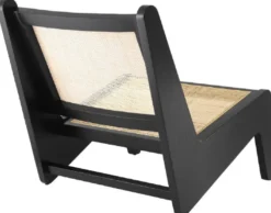 Casa Padrino Designer Wohnzimmer Sessel Schwarz / Naturfarben 75 x 89 x H. 77,5 cm - Massivholz Sessel mit handgewebtem Rattangeflecht - Luxus Möbel