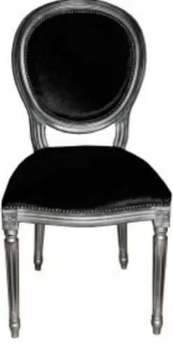 Casa Padrino Design Esszimmerset Schwarz/Silber, ausziehbarer Esstisch 180-230 cm und 6 Stühle