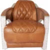 Casa Padrino Echtleder Club Sessel im englischen Stil Hellbraun / Silber 75 x 89 x H. 70 cm