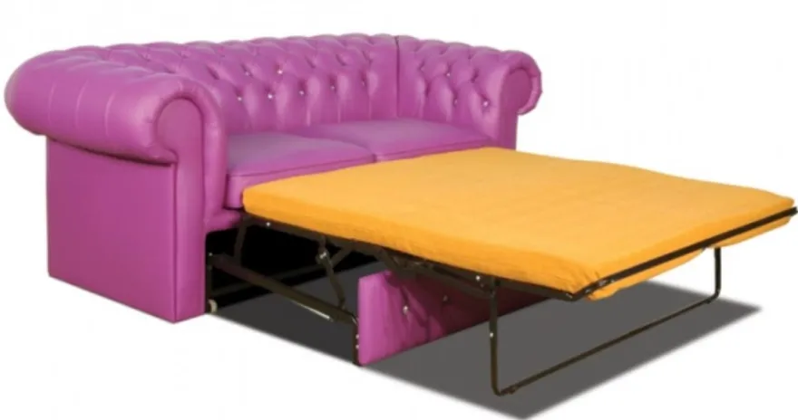 Casa Padrino Echtleder 2er Sofa in violett mit Swarowski Kristallsteinen 180 x 100 x H. 78 cm - Luxus Chesterfield Schlafsofa