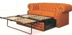 Casa Padrino Echtleder 2er Sofa Orange 180 x 100 x H. 78 cm - Luxus Chesterfield Schlafsofa