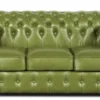 Casa Padrino Echtleder 3er Sofa Grün 200 x 90 x H. 78 cm - Luxus Chesterfield Möbel