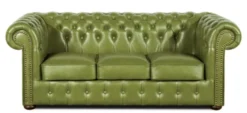 Casa Padrino Echtleder 3er Sofa Grün 200 x 90 x H. 78 cm - Luxus Chesterfield Möbel