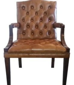 Casa Padrino Echtleder Esszimmerstuhl mit Armlehnen Braun / Dunkelbraun 60 x 60 x H. 100 cm - Chesterfield Möbel
