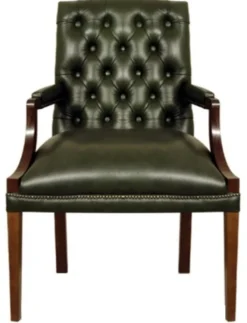 Casa Padrino Echtleder Esszimmerstuhl mit Armlehnen in dunkelgrün / braun 60 x 60 x H. 100 cm - Chesterfield Möbel