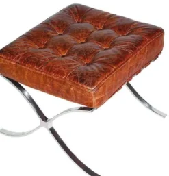 Casa Padrino Echtleder Fußhocker Chesterfield Stil Vintage Braun / Silber 56 x 53 x H. 43 cm