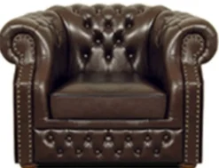 Casa Padrino Echtleder Sessel Dunkelbraun 120 x 90 x H. 80 cm - Chesterfield Sessel