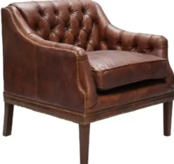 Casa Padrino Echtleder Wohnzimmer Sessel im englischen Stil, Dunkelbraun, 80 x 77 x H. 85 cm