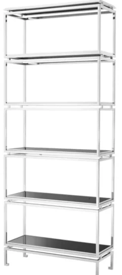 Casa Padrino Edelstahl Regalschrank mit schwarzen Glasplatten 90 x 35 x H. 223,5 cm - Luxus Wohnzimmerschrank
