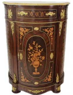 Casa Padrino Empire Kommode mit Marmorplatte Mahagoni dunkelbraun mit Intarsien 80 x 40 x 110 cm