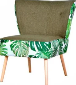 Casa Padrino 60er Jahre Esszimmer Stuhl Grün / Weiß / Naturfarben 50 x 72 x H. 77 cm - Retro Küchen Stuhl mit Palmenblätter Design - 60er Jahre Esszimmer Möbel - Retro Esszimmer Möbel