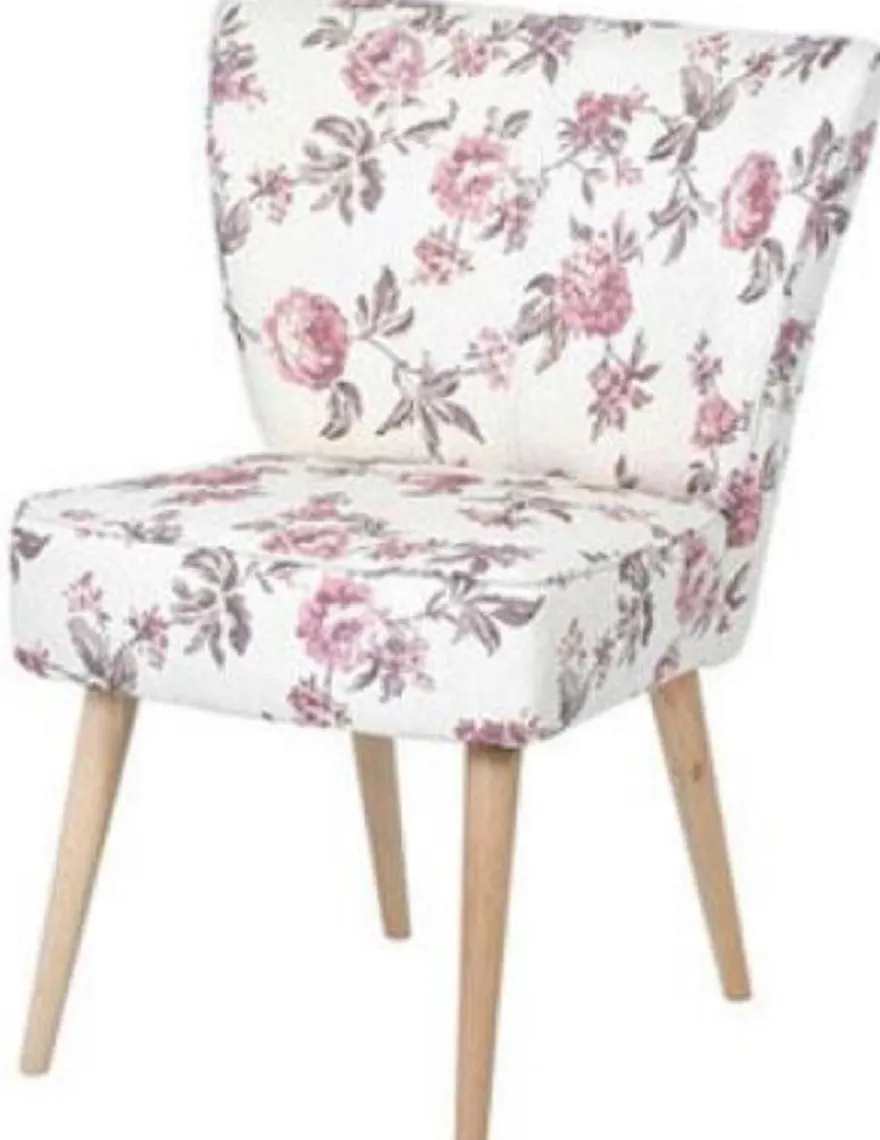 Casa Padrino 60er Jahre Esszimmer Stuhl Weiß / Rosa / Grau / Naturfarben 51 x 68 x H. 88 cm - Retro Küchen Stuhl mit Blumenmuster - 60er Jahre Esszimmer Möbel - Retro Esszimmer Möbel