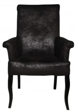 Casa Padrino Esszimmer Stuhl Dunkel Braun / Braun Veloursleder mit Armlehnen - Barock Möbel