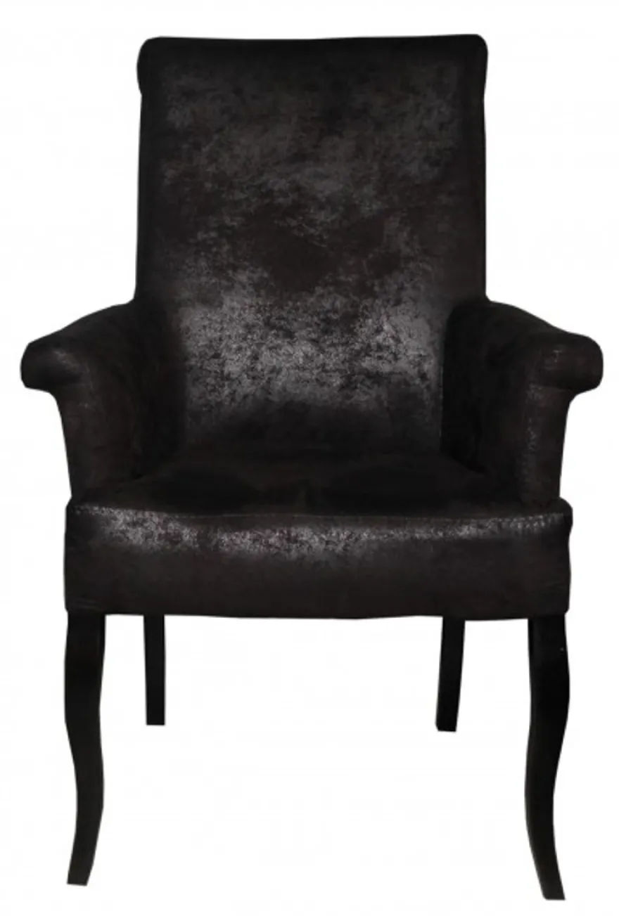 Casa Padrino Esszimmer Stuhl Dunkel Braun / Braun Veloursleder mit Armlehnen - Barock Möbel