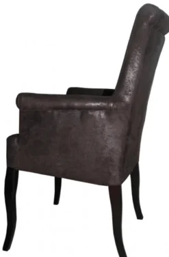 Casa Padrino Esszimmer Stuhl Dunkel Braun / Braun Veloursleder mit Armlehnen - Barock Möbel