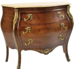 Casa Padrino Französische Barock Kommode, Braun mit cremefarbener Marmorplatte, 110 x 50 x 90 cm