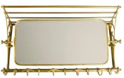 Casa Padrino Französische Luxus Wandgarderobe mit Spiegel Messingfarben Edelstahl - B 75 x T 24 x H 38 cm