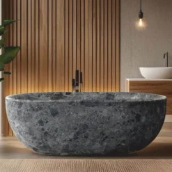 Casa Padrino Freistehende Luxus Marmor Badewanne Anthrazit 178 cm