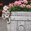 Casa Padrino Garten Deko Blumentopf in Fassform Grau H. 38 cm - Runder Pflanzentopf - Garten & Terrassen Deko
