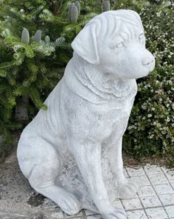 Casa Padrino Garten Deko Skulptur Rottweiler Hund Grau 40 x 20 x H. 67 cm - Elegante Garten Deko Stein Figur - Dekorative Tierfigur - Garten Deko Accessoires