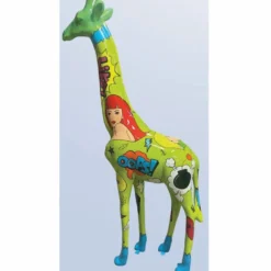 Casa Padrino Garten Deko Skulptur Giraffe Grün / Bunt H. 205 cm - Große Garten Figur