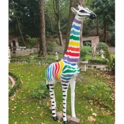 Casa Padrino Garten Deko Skulptur Giraffe Weiß / Bunt H. 205 cm - Garten Deko Figur