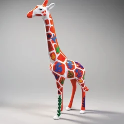 Casa Padrino Garten Deko Skulptur Giraffe Weiß / Rot / Bunt H. 205 cm - Große Garten Deko Figur - Garten Tierfigur - Garten Figuren