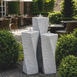 Casa Padrino Garten Deko Säulenbrunnen 3er Set Grau H. 120 cm - Garten Accessoires - Terrassen Accessoires