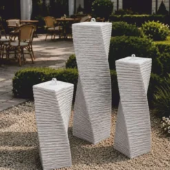 Casa Padrino Garten Deko Säulenbrunnen 3er Set Grau H. 120 cm - Garten Accessoires - Terrassen Accessoires