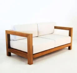 Casa Padrino Garten 2-er Sofa Rustikal "Boston" Weiss-Creme/Braun 140 x 40 x H70 cm - Eiche Massivholz - Echtholz Möbel Massiv